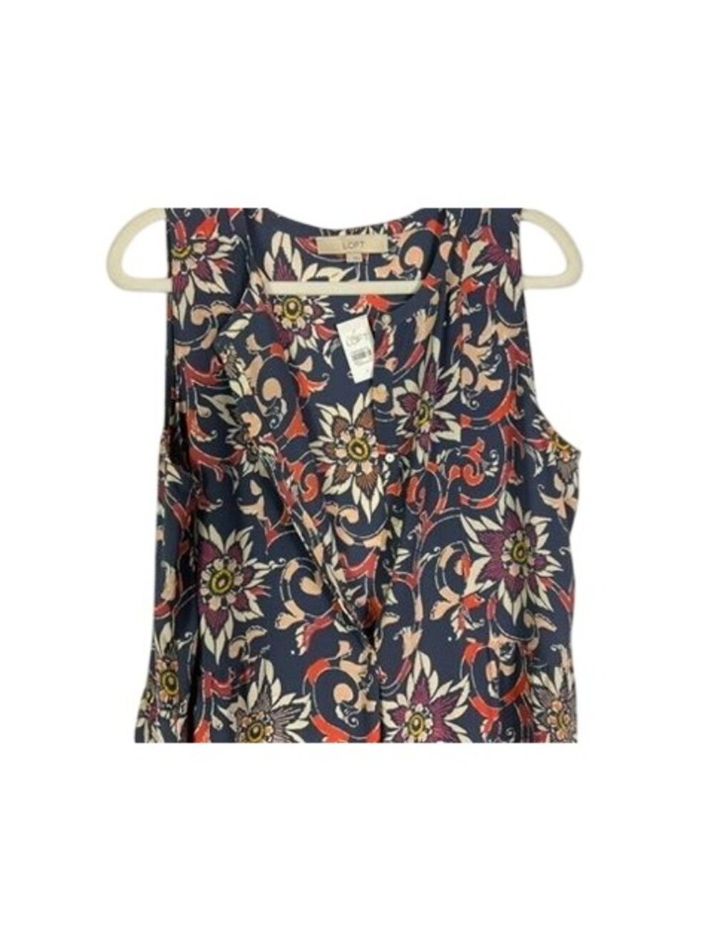 NWT LOFT Floral Print Shell Top Blue Orange Gold Sleeveless Size Large - Picture 4 of 12